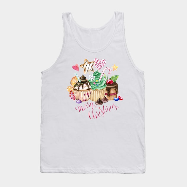 Watercolor  Christmas cupcakes Tank Top by Simple Wishes Art